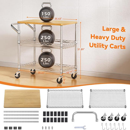 3 Tier Rolling Kitchen Carts on Wheels - Image 3