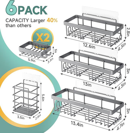 Veken 6-Pack Rustproof & Waterproof Shower Caddy, Adhesive Shelves Rack - Image 5