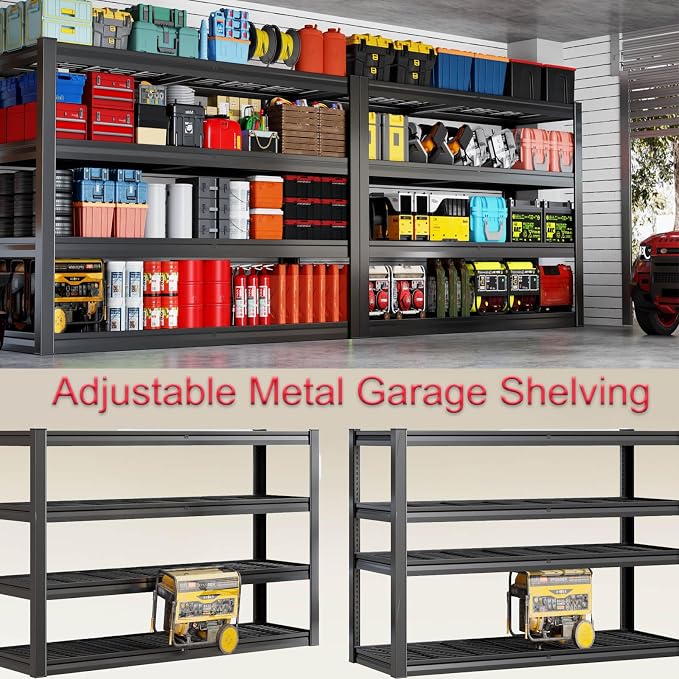 62" Wide Heavy Duty Garage Shelving Units, 4-Tier Deep Storage Shelves - Image 5