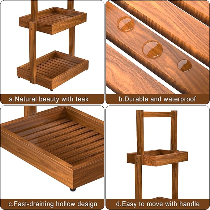 3-Tier Teak Shower Caddy, Bathroom Organizer - Image 6