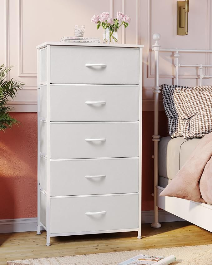 Tall Dresser, Wide Vertical Fabric Storage Organizer, 5 Drawers | Sturdy Steel - Image 2