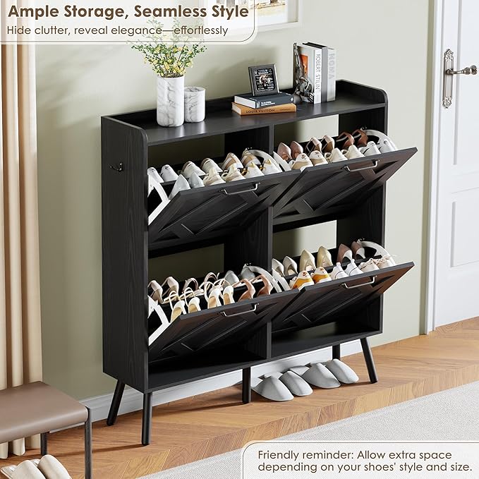 Nicetree Shoe Cabinet with 4 Flip Drawers, Hidden Shoe Rack Cabinet with Metal - Image 5