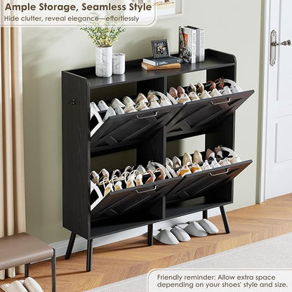 Nicetree Shoe Cabinet with 4 Flip Drawers, Hidden Shoe Rack Cabinet with Metal - Image 5