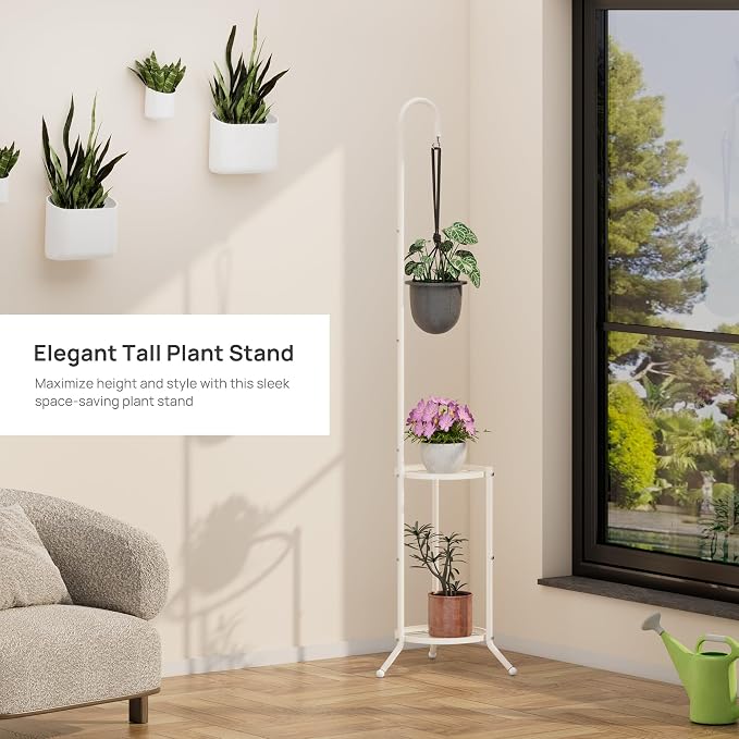 2-Tier Hanging Plant Stand, Heavy Duty Metal Planter Rack - Image 2