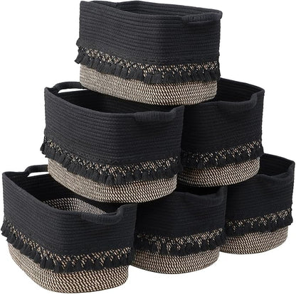 6 Pack Storage Basket for Shelves, Boho Cotton Rope Storage Bins by Degeyoyo