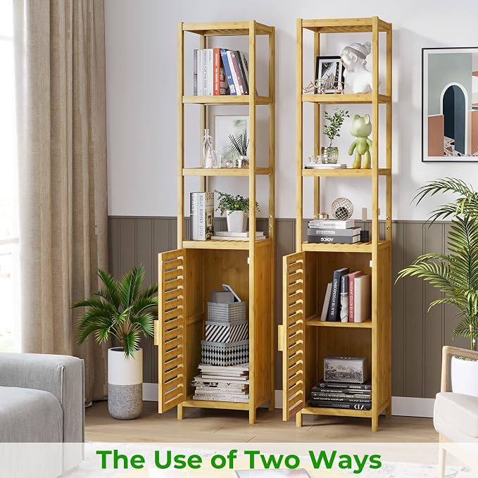 Storage Tall Slim Cabinet with Shutter Door and 3 Tier Shelves, Freestanding - Image 7