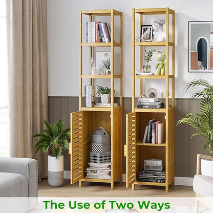 Storage Tall Slim Cabinet with Shutter Door and 3 Tier Shelves, Freestanding - Image 7