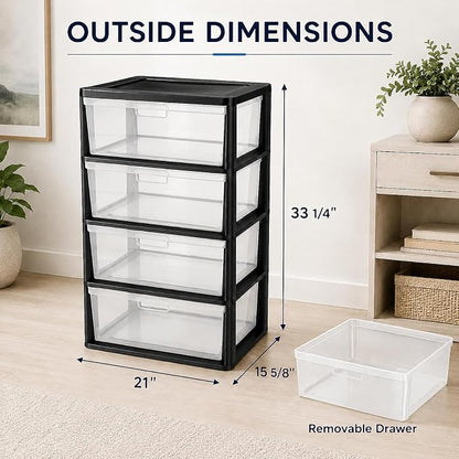 Wide 4 Drawer Plastic Storage Tower Organizer, | Tool-Free Assembly Floor - Image 2