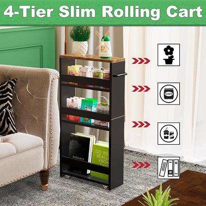 MARTY Rolling Storage Cart 4-Tier Black Kitchen Cart - Image 6
