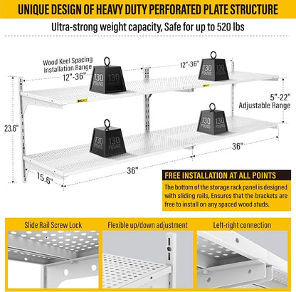 2-Pack 2 Tier 1.3x3ft Garage Shelving Wall Mounted, 15.6x36inch per Shelf - Image 3
