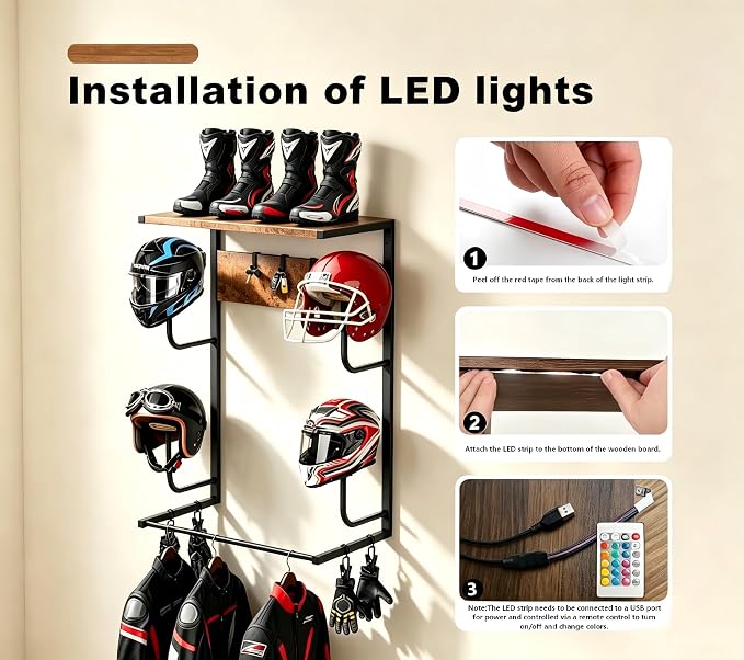 Motorcycle Helmet Holder Wall Mount, Motorcycle Gear Rack - Image 7