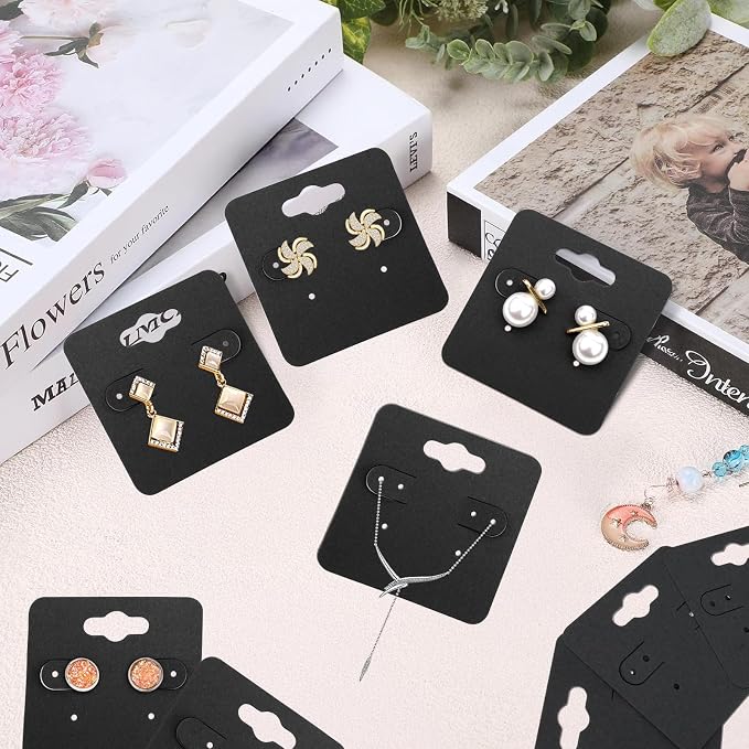 joycraft 100Pcs Earring Display Holder Cards, 2 Inch Black Earring Hanging Cards - Image 5