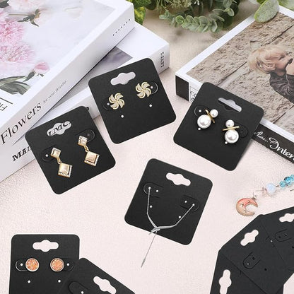 joycraft 100Pcs Earring Display Holder Cards, 2 Inch Black Earring Hanging Cards - Image 5