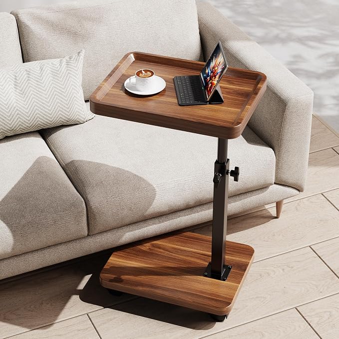 C Table End Table Adjustable Height, 360°Swivel TV Tray Table by SJIE