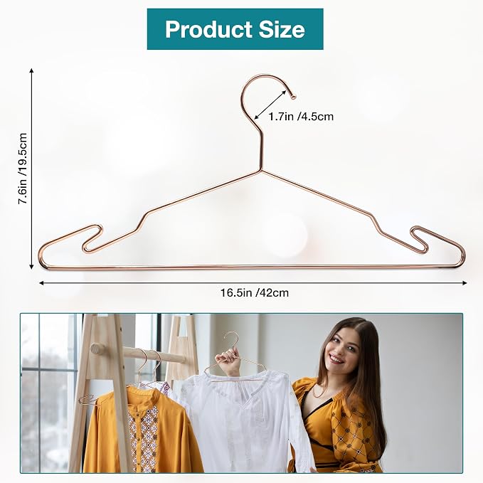 Rose Gold Metal Hangers, Heavy Duty Clothes Hangers - Image 7