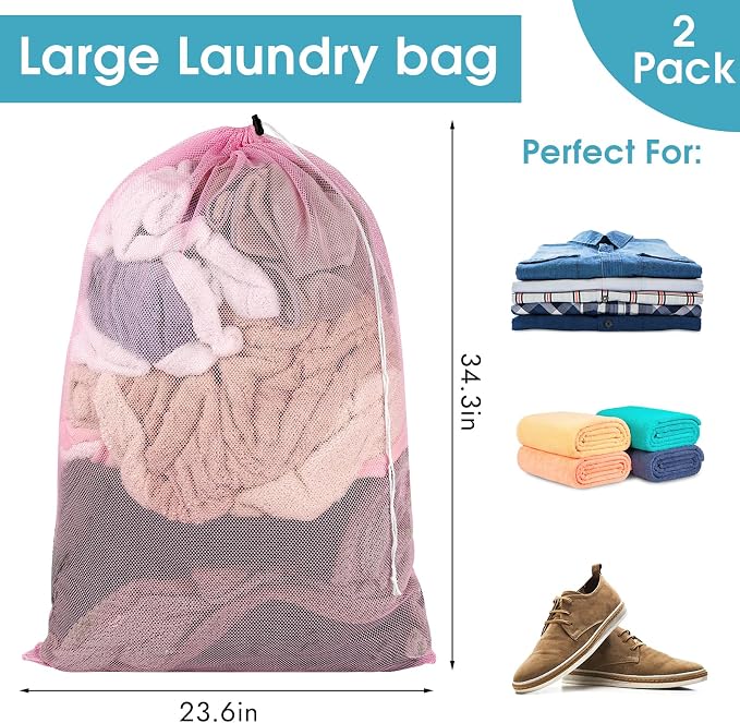 2 Pack Mesh Laundry Bags, 23 x 34 Inches Heavy Duty Mesh Laundry Bag, Large - Image 4