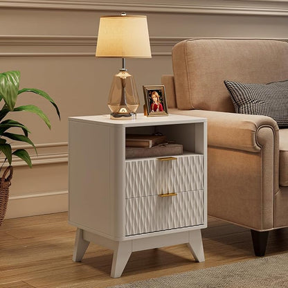 Fluted Nightstand with Charging Station, Bedside Table - Image 3
