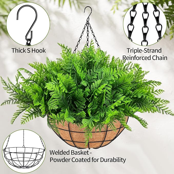 Fake Hanging Plants Fern Baskets, Artificial Ferns - Image 5