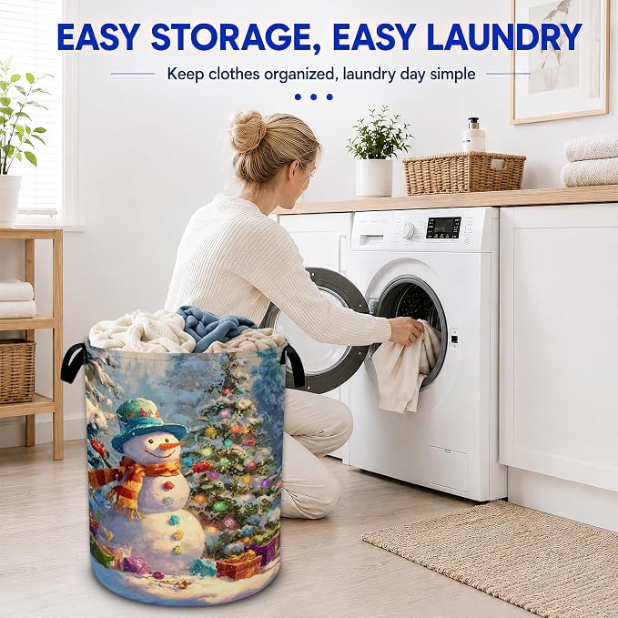 Christmas Snowman Laundry Basket, Foldable Oxford Cloth Funny Tote Bag Laundry - Image 6