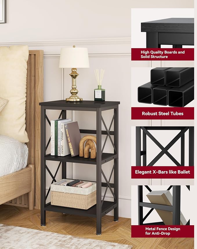 YMYNY 3 Tiers Bookcase, Industrial Metal Bookshelf - Image 5