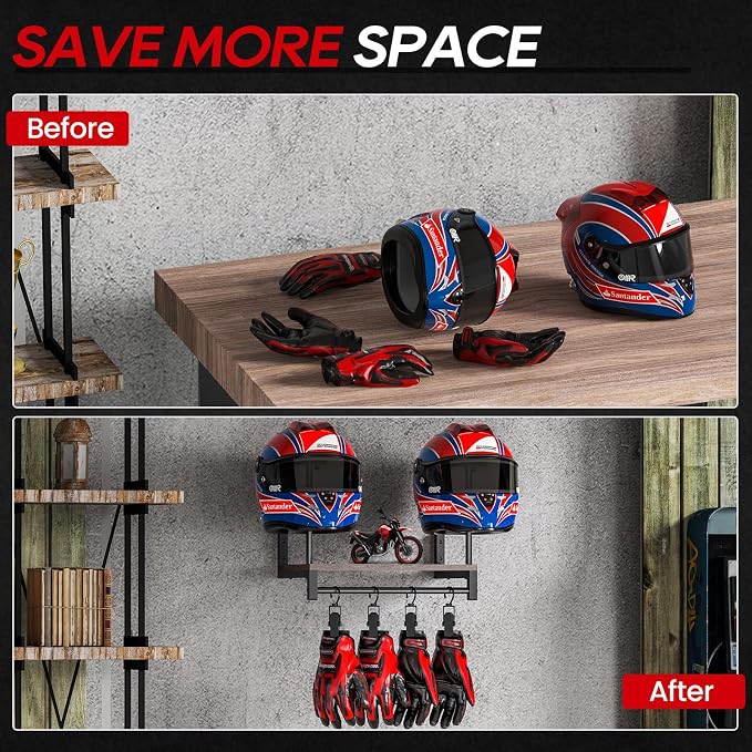 Automotive Helmet Holder Wall Mount, Solid Wood and Metal Helmet Rack - Image 4