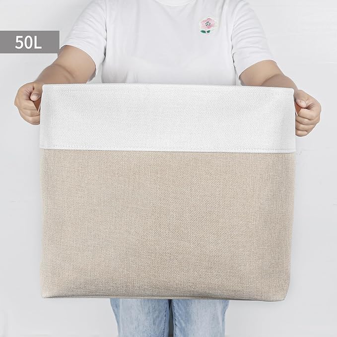 Large Fabric Storage Baskets | 50L Storage Bins, Decorative Linen Closet Baskets - Image 2
