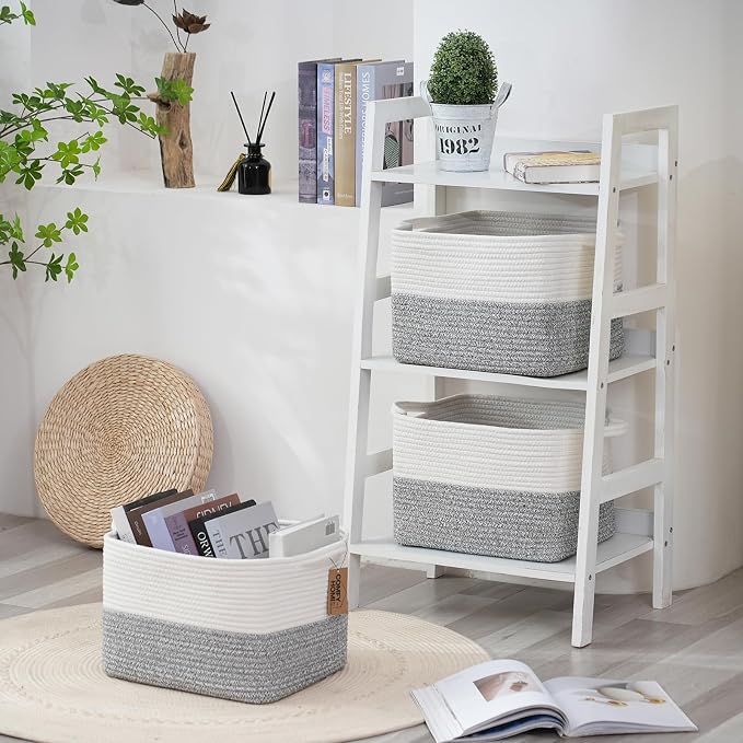 COMFY-HOMI 3-Pack Cotton Rope Woven Rectangular Basket - Image 5