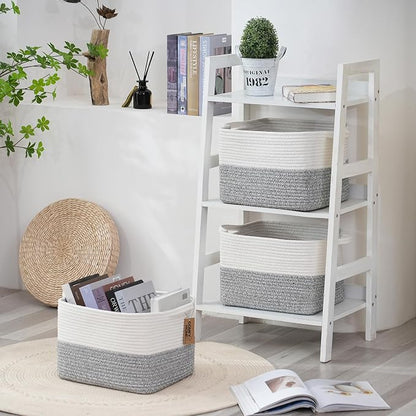 COMFY-HOMI 3-Pack Cotton Rope Woven Rectangular Basket - Image 5