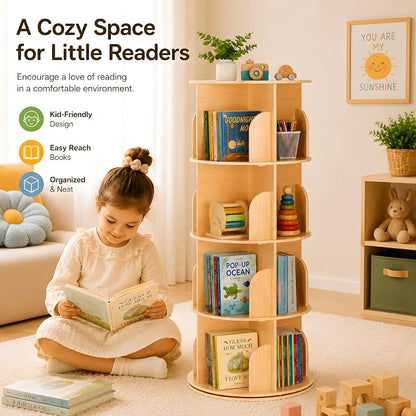 4 Tier Rotating Bookshelf, 360 Display Floor Standing Bookcase | Corner - Image 6