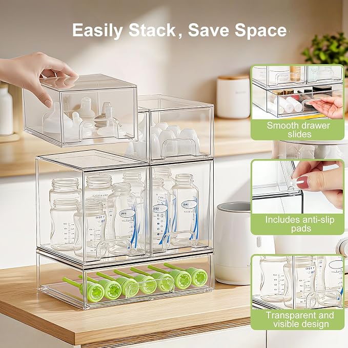 Bottle Storage Organizer Baby: Clear Stackable Storage Drawers, Acrylic Bottles - Image 5