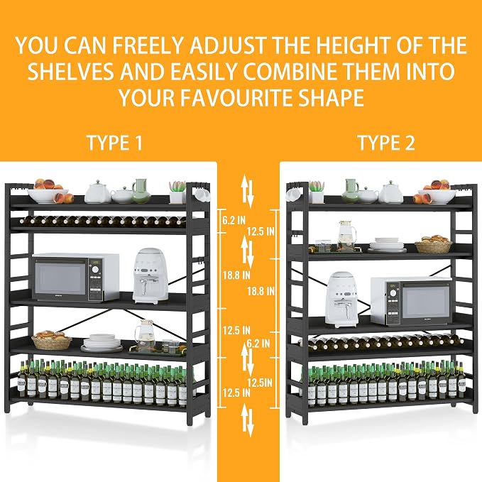 HCHQHS 5 Tier Bookshelf, Adjustable Industrial Bookcase, Vertical Tall Book - Image 4