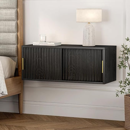 Large Floating TV Stands Set of 2, Modern Fluted Nightstands Wall Mounted - Image 6