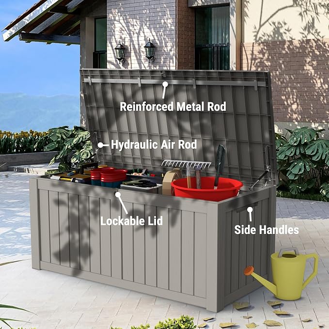 Mars Villa 119 Gallon Outdoor Storage Box, Large Resin Deck Box Waterproof - Image 5