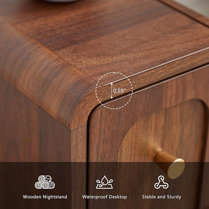 Narrow Nightstand with 2 Drawers, Small Bedside Tables, Mid-Century Modern Slim - Image 5
