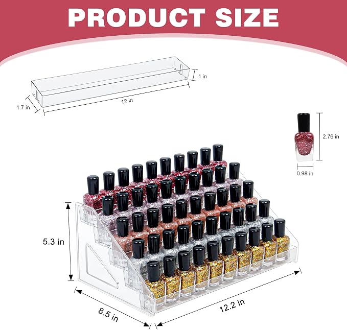 5-Tier Clear Acrylic Nail Polish Storage, Holds 40-80 Bottles, Sunglasses - Image 2