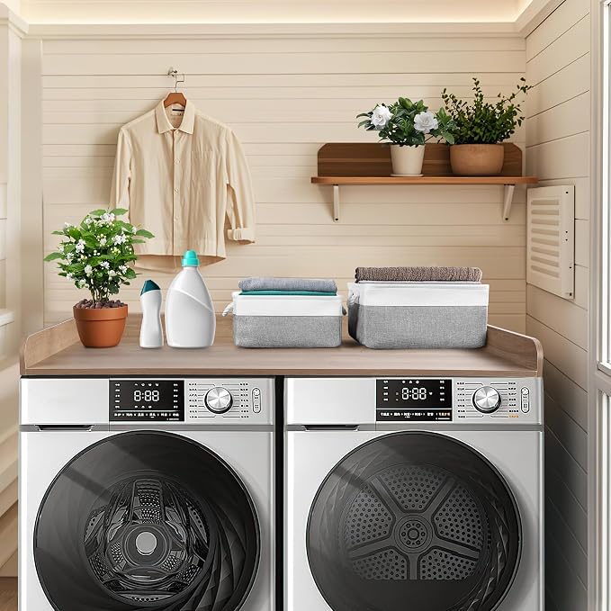 Washer Dryer Countertop with 2 Pack Storage Baskets, Wood Washer and Dryer - Image 2