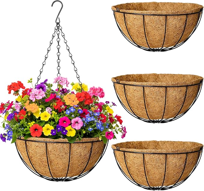 4 Pack Hanging Planters 8 Inch Metal Hanging Planter Basket Flower Pots by SMYAXUNW