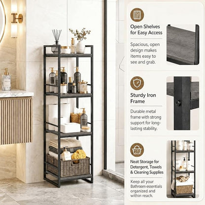 BYFU 4 Tier Bathroom Storage Open Shelf Grey Metal Corner Storage Rack | 46.1" - Image 6