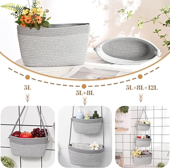 Hanging Basket, 3-Tier Woven Wall Basket - Image 2