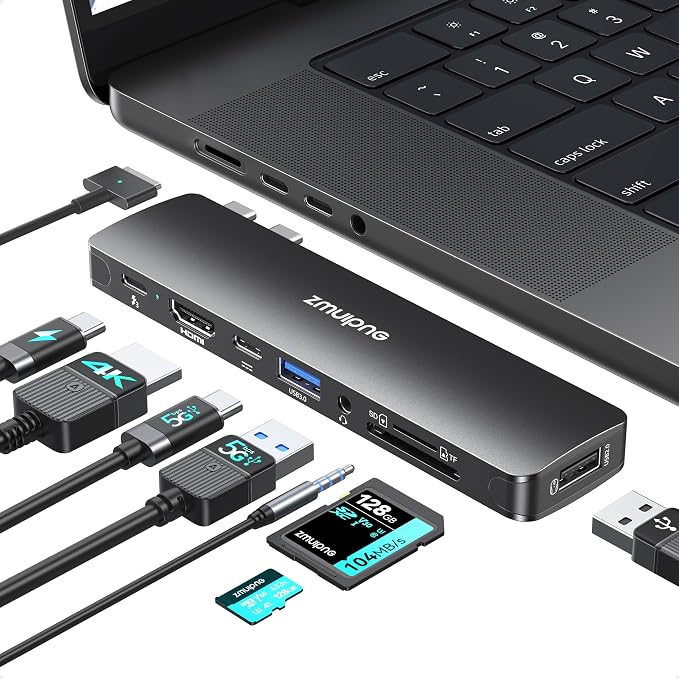 USB C Hub Adapter for MacBook Pro/Air M5 M4 M3 M2 M1 2025-2018 13" 15" 16" by ZMUIPNG