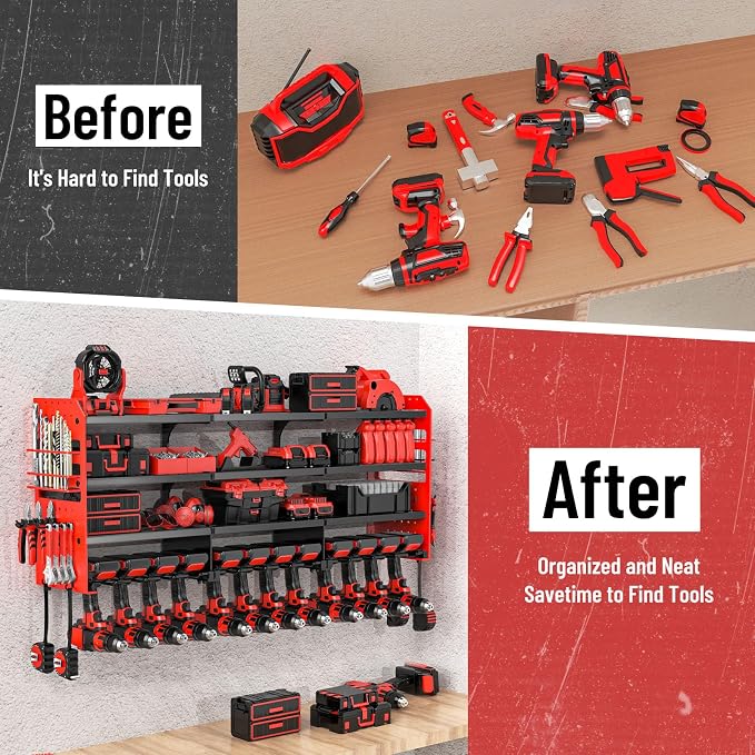 Large Power Tool Organizer Wall Mount-12 Drill Holder, Metal Heavy Duty Garage - Image 4