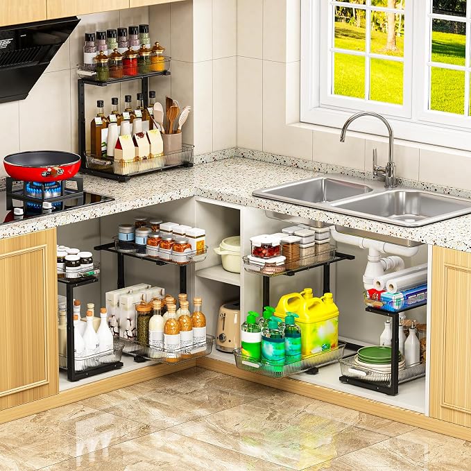 ARSTPEOE 2 Pack Double Sliding Under Sink Organizers and Storage, Two Tier - Image 6