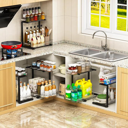 ARSTPEOE 2 Pack Double Sliding Under Sink Organizers and Storage, Two Tier - Image 6
