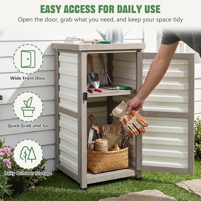 Ketive Outdoor Storage Cabinet, 33.5" H Compact Patio Storage Cabinet - Image 6