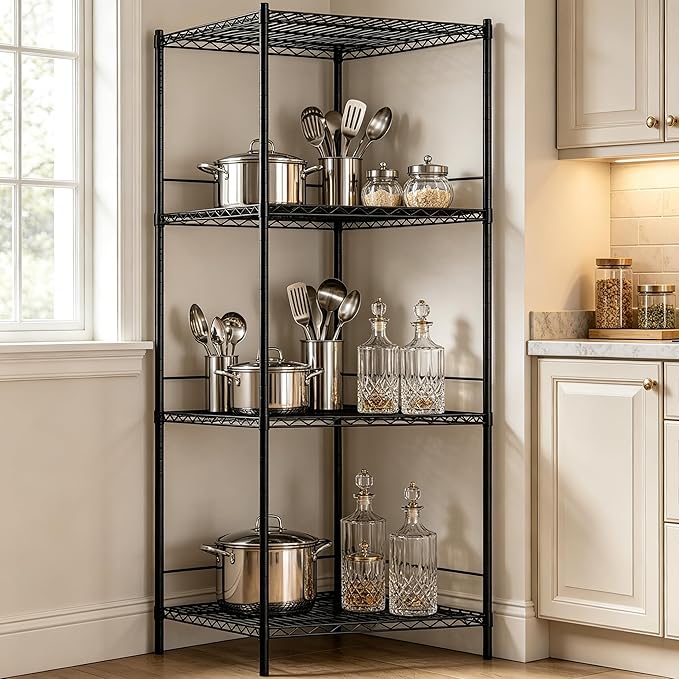 Wire Storage Standing Shelf Rack Tower, Corner Metal Shelving Unit - Image 2