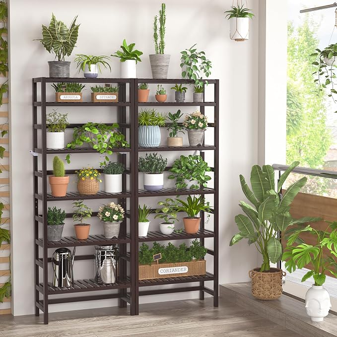 Homykic 6-Tier Bamboo Bookshelves and Bookcases, Adjustable 63.4”Tall Shallow - Image 5