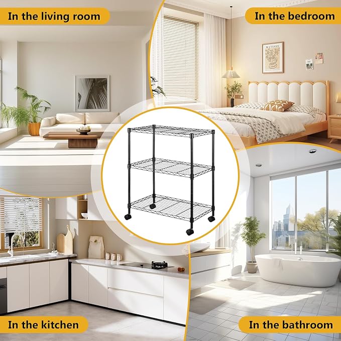 3-Tier Storage Shelves Steel Plant Stand Household Sturdy, Mesh Metal Storage - Image 5