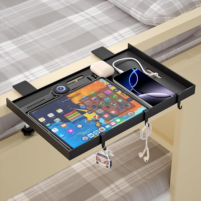 Foldable Bedside Shelf, Metal Clip-On Bed Tray Table by Edudif