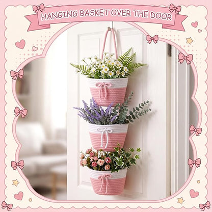 3-Tier Hanging Wall Basket Wall Mounted Woven Basket - Image 4