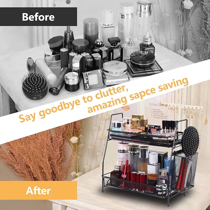 Bathroom Organizer with Basket, 2-Tier Bathroom Tray - Image 7